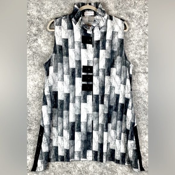 Terra SJ Apparel Wired Collar Abstract Mosaic Lagenlook Button Front Tunic Vest - Picture 8 of 9
